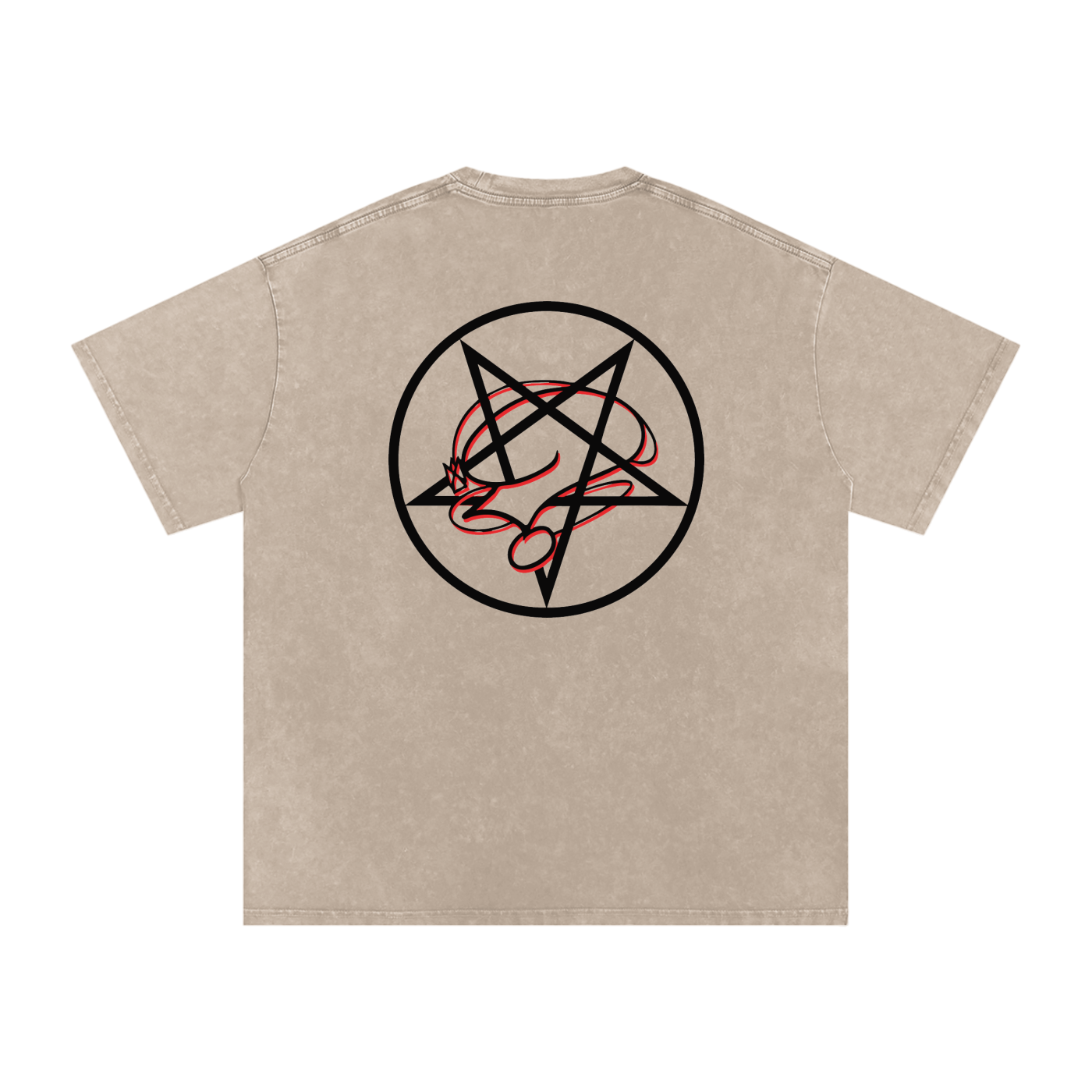 Pocket PentaQuestion Snow Washed Oversized Cotton T-Shirt