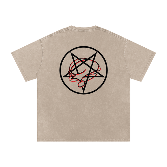 Pocket PentaQuestion Snow Washed Oversized Cotton T-Shirt