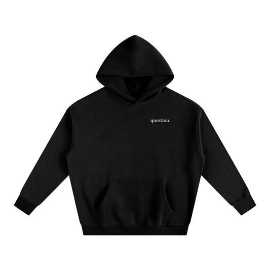 Mini White Pocket Logo PentaQuestion Oversize Fleeced Hoodie