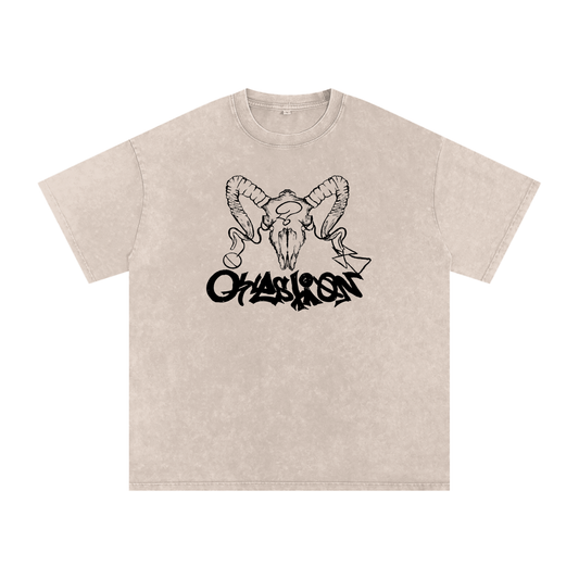 Snow Washed Oversized Tagged Ram Skull Tee